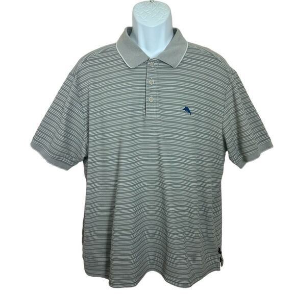 Men's Tommy Bahama Islandzone Polo Shirt Sz XL Gray Striped Pima Cotton Blend - Picture 2 of 8